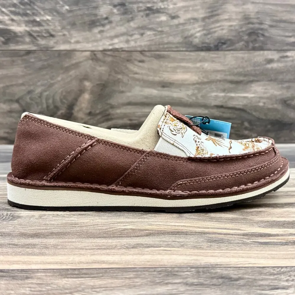 NIB Ariat 7.5M Cruiser Western Aloha Boat Shoes Flats Rusted Paniolo Print Suede